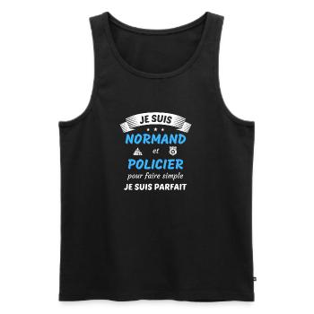 Je suis normand et policier je suis parfait - Débardeur bio Premium Homme - noir - Devant - Michal (187cm)