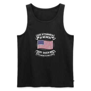 Ich muss in die USA! - Männer Premium Bio Tank Top - Schwarz - Vorne - Michal (187cm)