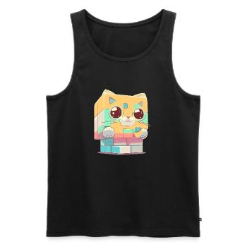 Chat kawaii en cube - Débardeur bio Premium Homme - noir - Devant - AI Model Male 178 light (178cm)