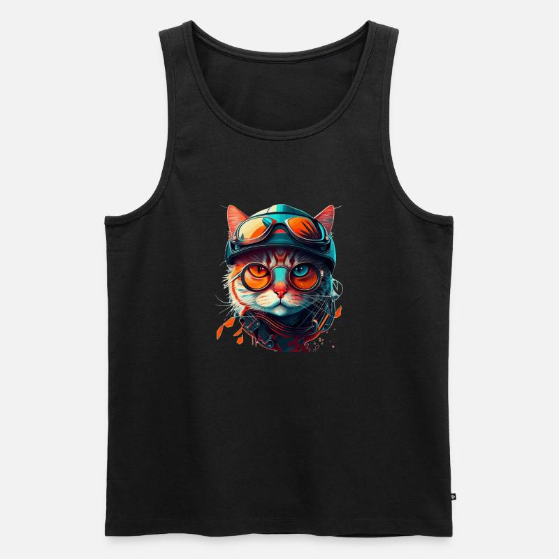 Getigertes Katzengesicht mit Style Sonnenbrille - Männer Premium Bio Tank Top - Schwarz
