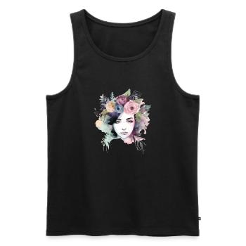 Frau mit Blumen - Männer Premium Bio Tank Top - Schwarz - Vorne - AI Model Male 178 light (178cm)