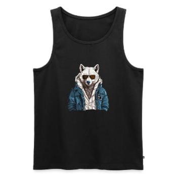 Loup polaire de style de rue | Amoureux des loups - Débardeur bio Premium Homme - noir - Devant - AI Model Male 178 light (178cm)