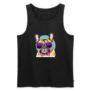 Französische Bulldogge Retro-Vibes - Männer Premium Bio Tank Top - Schwarz - Vorne - AI Model Male 178 light (178cm)