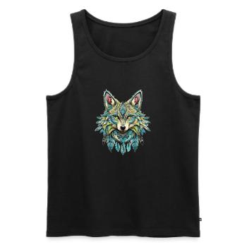 Fox with feathers traditional design spirit - Men's Premium Organic Tank Top - black - Front - AI Model Male 178 light (178cm)