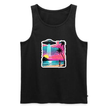 Szene der Entführung durch Außerirdische am Strand - Männer Premium Bio Tank Top - Schwarz - Vorne - AI Model Male 178 light (178cm)