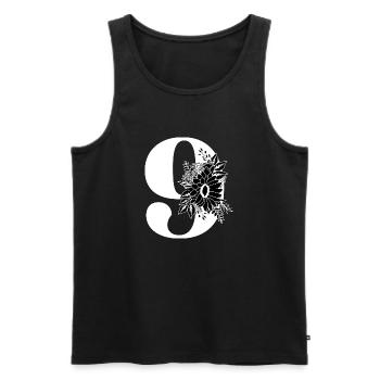 Numéro 9 floral noir -9e anniversaire floral - Débardeur bio Premium Homme - noir - Devant - AI Model Male 178 light (178cm)