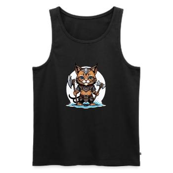 Cat Wikinger Viking Katze Geschenk Süß - Männer Premium Bio Tank Top - Schwarz - Vorne - AI Model Male 178 light (178cm)