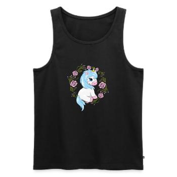 Happy baby unicorn in floral wreath with roses - Men's Premium Organic Tank Top - black - Front - Michal (187cm)