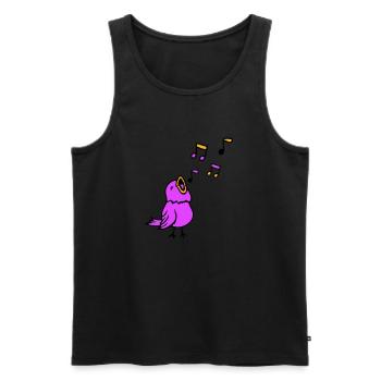 Notes de musique : oiseau chanteur, moineau, chant, gazouillis, musique - Débardeur bio Premium Homme - noir - Devant - Michal (187cm)