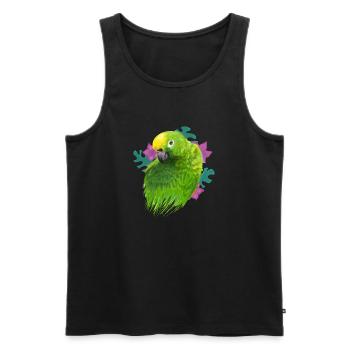 Parrot green colorful with flowers, jungle - Men's Premium Organic Tank Top - black - Front - Michal (187cm)