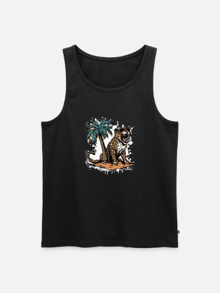 Leopard Island Palm Tree - Men's Premium Organic Tank Top - black
