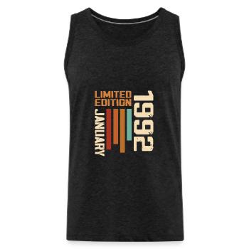 January 1992 - 1992 January Birthday Gift - Men's Premium Organic Tank Top - charcoal grey - Front - Alexander (188cm)