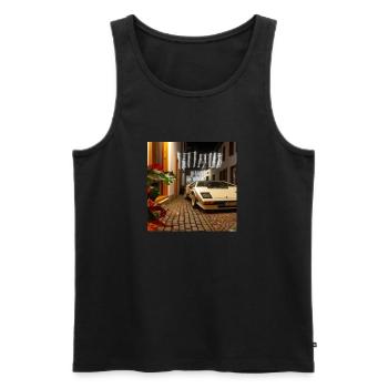 Lamborgini in einer gemütlichen Gasse - Männer Premium Bio Tank Top - Schwarz - Vorne - AI Model Male 178 light (178cm)