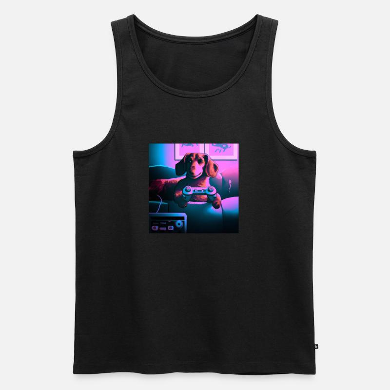 Dackel Synthwave Gaming - Männer Premium Bio Tank Top - Schwarz