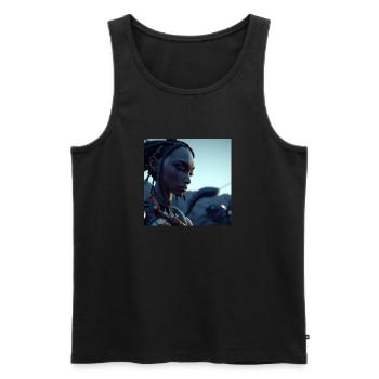 Guerrière d'un monde Cyber-punk - Débardeur bio Premium Homme - noir - Devant - Michal (187cm)