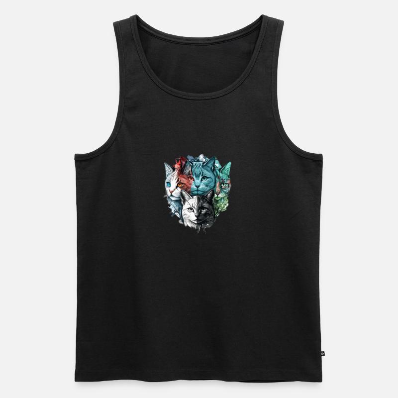 Bunte Katzengesichter - Männer Premium Bio Tank Top - Schwarz
