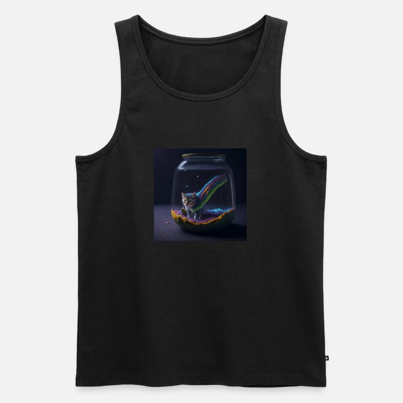 Katze im Glas mit Regenbogencape - Männer Premium Bio Tank Top - Schwarz