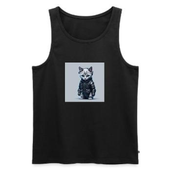Cyber cat Soldier - Men's Premium Organic Tank Top - black - Front - AI Model Male 178 light (178cm)