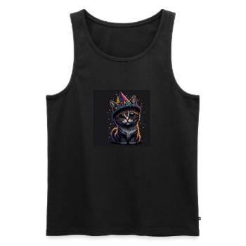 Chat avec chapeau d’anniversaire - Débardeur bio Premium Homme - noir - Devant - AI Model Male 178 light (178cm)