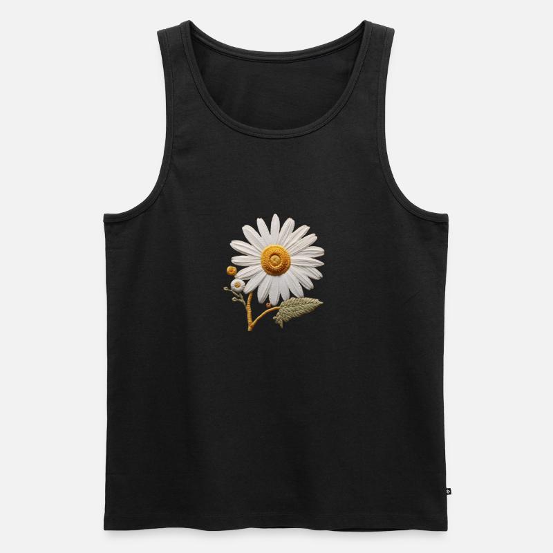Gesticktes Gänseblümchen - Männer Premium Bio Tank Top - Schwarz
