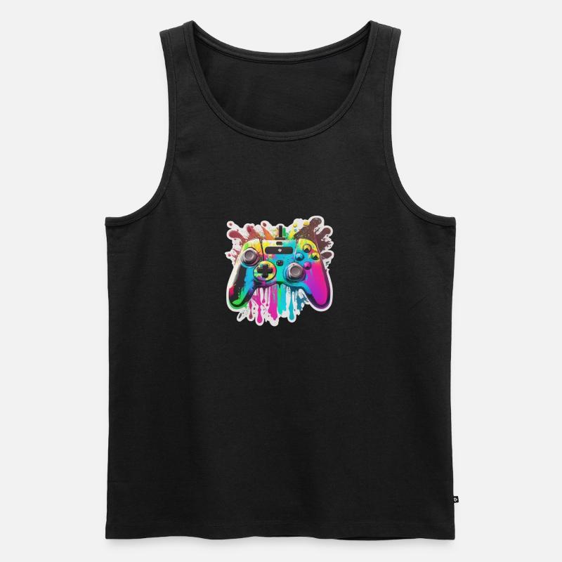 Gaming Controller Rainbow Splash - Männer Premium Bio Tank Top - Schwarz