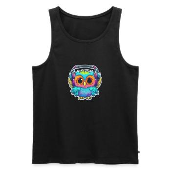 Hibou heureux - Débardeur bio Premium Homme - noir - Devant - Michal (187cm)