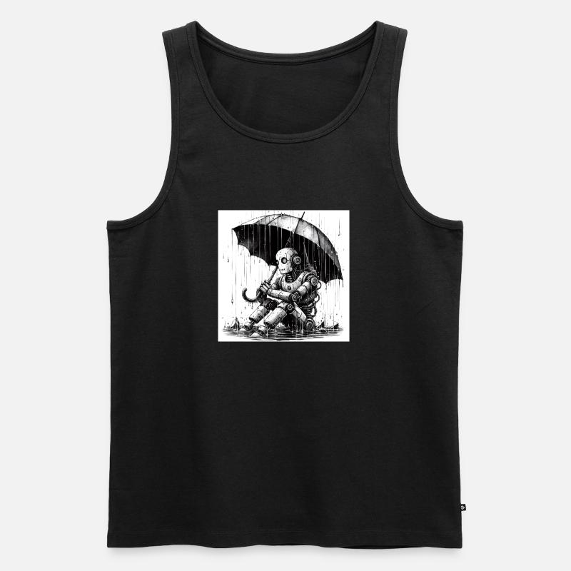 robot in rain - Männer Premium Bio Tank Top - Schwarz