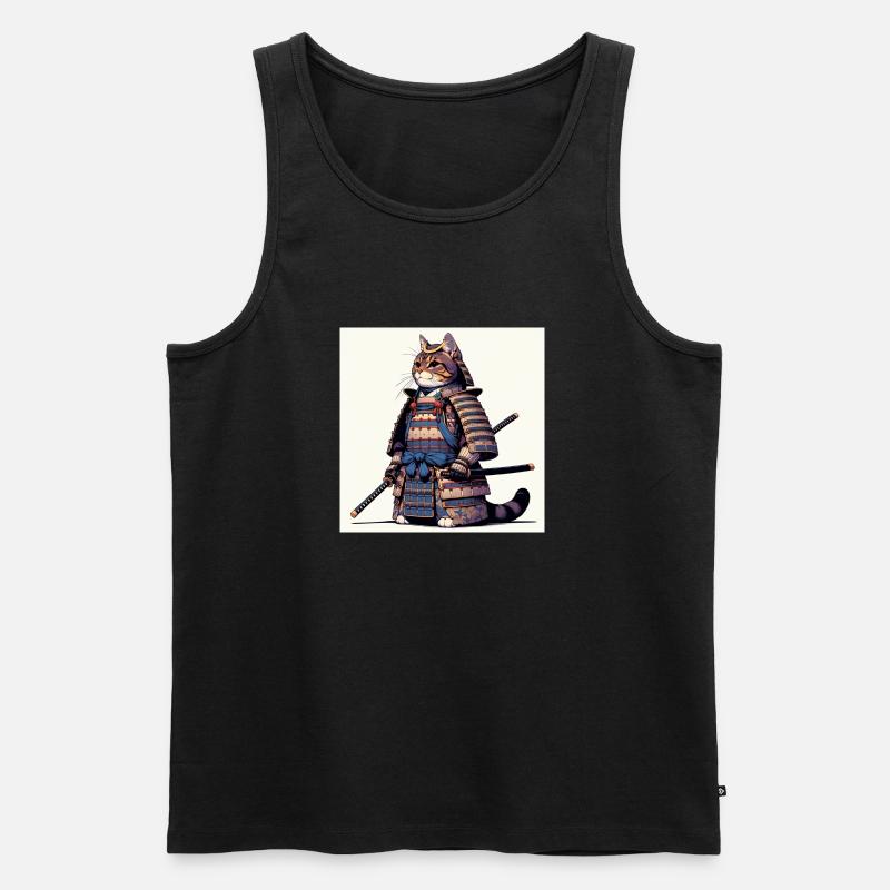 Samurai-Katze mit traditioneller Rüstungsillustration - Männer Premium Bio Tank Top - Schwarz