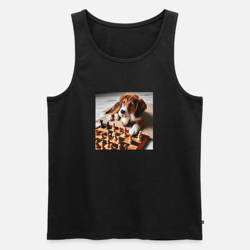 Welpe spielt Schach - Männer Premium Bio Tank Top - Schwarz
