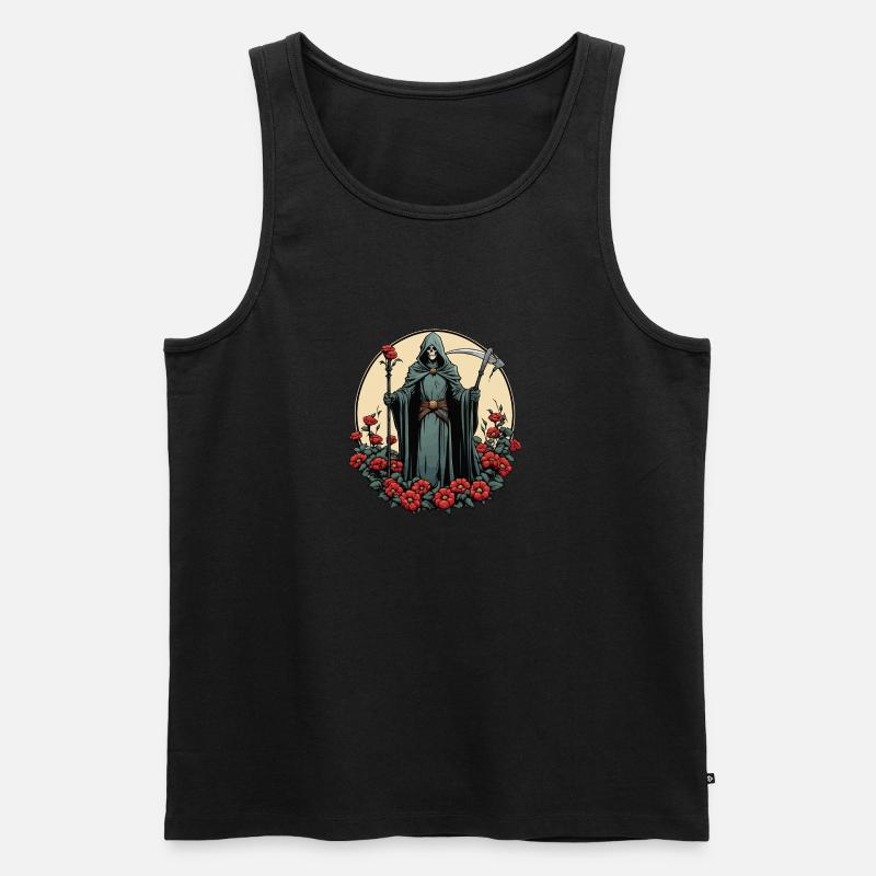 Sensenmann Blumen Illustration - Männer Premium Bio Tank Top - Schwarz