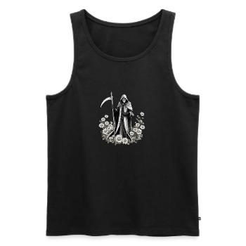 Illustration de fleurs de la Faucheuse - Débardeur bio Premium Homme - noir - Devant - AI Model Male 178 light (178cm)
