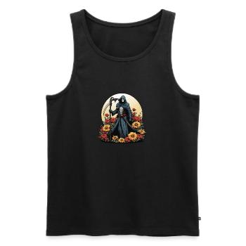 Illustration de fleurs de la Faucheuse - Débardeur bio Premium Homme - noir - Devant - AI Model Male 178 light (178cm)