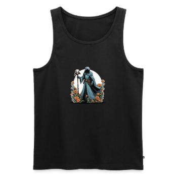 Illustration de fleurs de la Faucheuse - Débardeur bio Premium Homme - noir - Devant - AI Model Male 178 light (178cm)