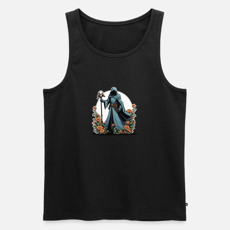 Sensenmann Blumen Illustration - Männer Premium Bio Tank Top - Schwarz