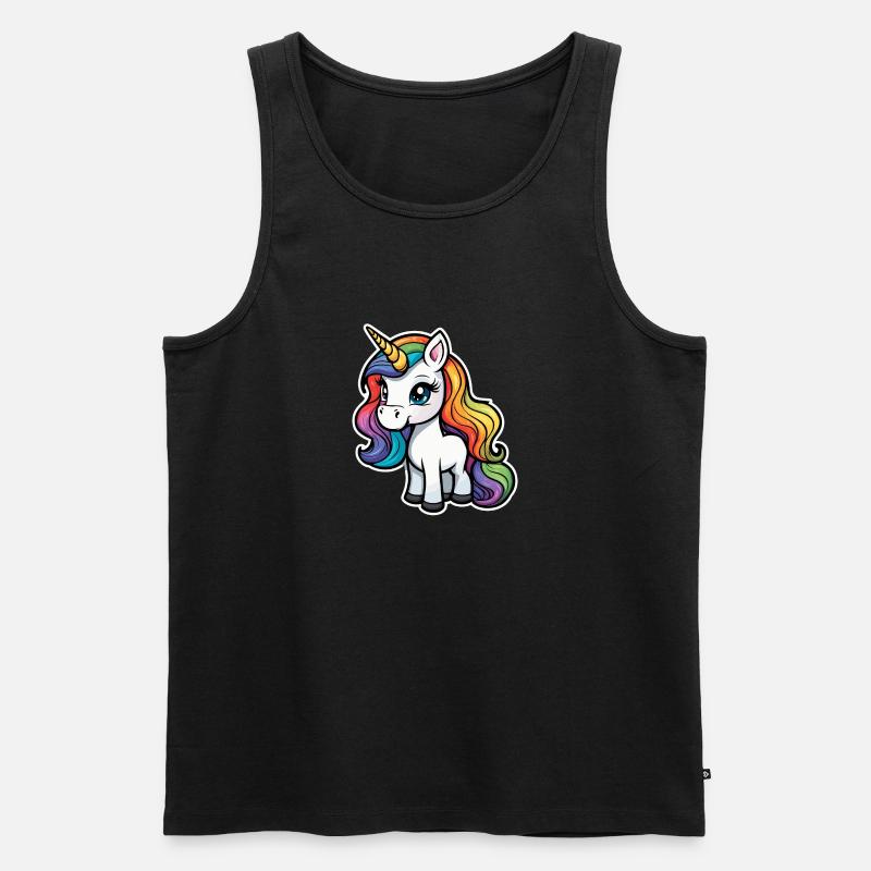 Regenbogen Einhorn Illustration - Männer Premium Bio Tank Top - Schwarz