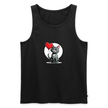 Katze Herz - Valentinstag - Männer Premium Bio Tank Top - Schwarz - Vorne - Michal (187cm)