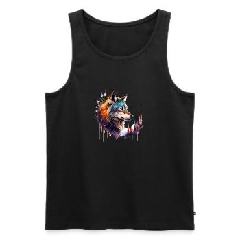 Wolfsglanz: Majestätischer Wolfskopf - Männer Premium Bio Tank Top - Schwarz - Vorne - Michal (187cm)