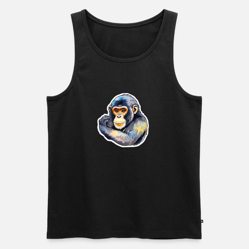Affe Wasserfarben - Männer Premium Bio Tank Top - Schwarz