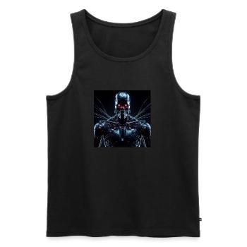 Cyborg with red eyes on black background - Men's Premium Organic Tank Top - black - Front - AI Model Male 178 light (178cm)