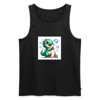 Dino in turquoise with soap bubbles and roller - Men's Premium Organic Tank Top - black - Front - AI Model Male 178 light (178cm)