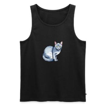 Chat bleu russe Aquarelle - Débardeur bio Premium Homme - noir - Devant - Michal (187cm)