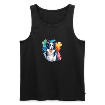 Border Collie Aquarelles - Débardeur bio Premium Homme - noir - Devant - Michal (187cm)