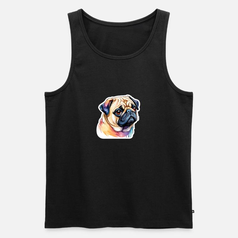 Mops Wasserfarben - Männer Premium Bio Tank Top - Schwarz