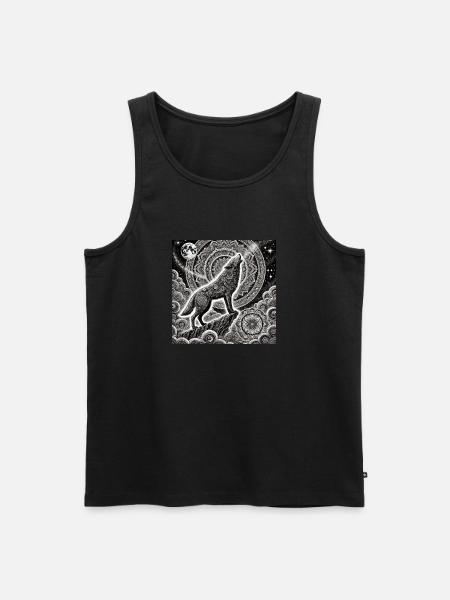 Wolf mit Vollmond - Männer Premium Bio Tank Top - Schwarz