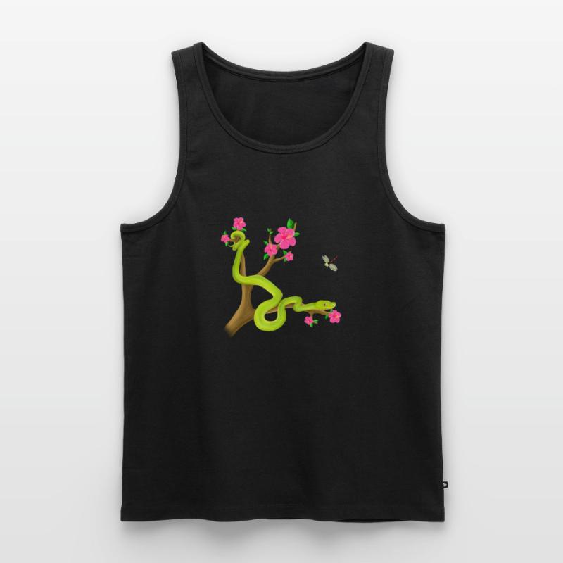Le serpent Python vert sur l’arbre avec des fleurs Débardeur bio Premium Homme