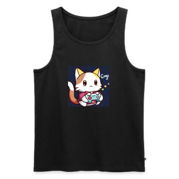 Kaweii Cat jouant à des jeux informatiques - Débardeur bio Premium Homme - noir - Devant - AI Model Male 178 light (178cm)