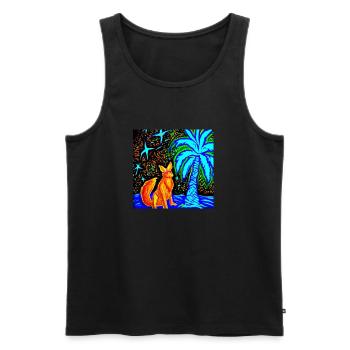 Neon Fox at a starry night with palm tree - Männer Premium Bio Tank Top - Schwarz - Vorne - AI Model Male 178 light (178cm)