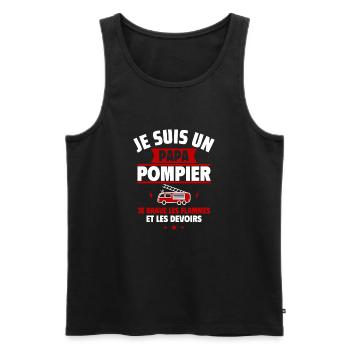 Papa pompier, Cadeau fête des pères - Débardeur bio Premium Homme - noir - Devant - Michal (187cm)