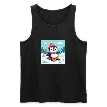 Lachender Pinguin auf dem Schlitten – Winterspaß - Männer Premium Bio Tank Top - Schwarz - Vorne - AI Model Male 178 light (178cm)