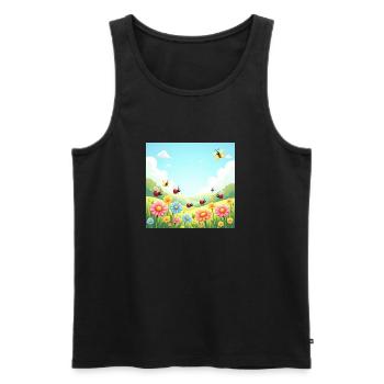 Spring Joy – Flowers and Insects Dancing - Men's Premium Organic Tank Top - black - Front - Michal (187cm)